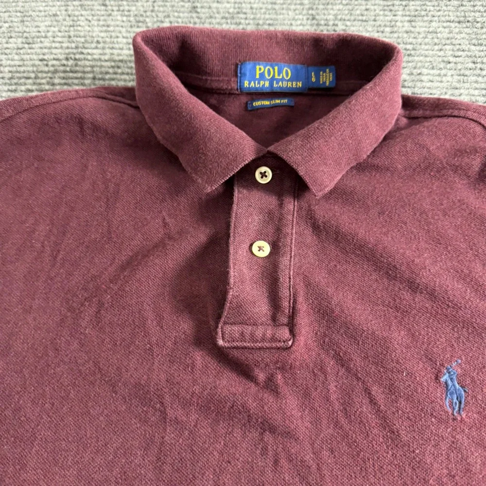 Polo Ralph Lauren Mens Custom Slim Fit Polo Shirt Burgundy Maroon Large L Pony